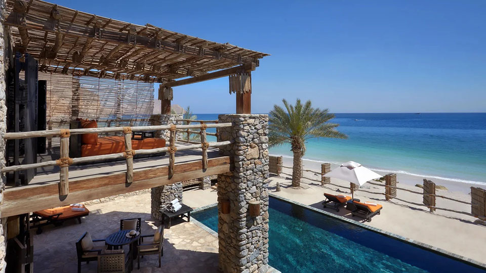 Pool Villa beach views at Six Senses Zighy Bay, Musandam Peninsula, Oman